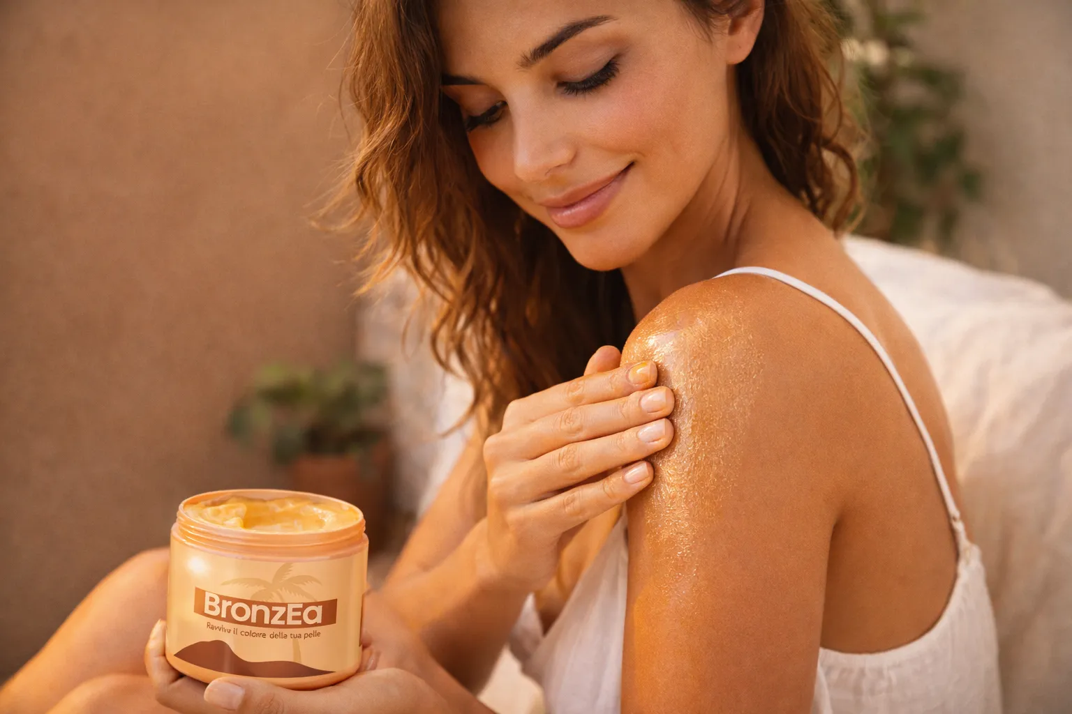 Applicazione gel autoabbronzante BRONZEA sulla pelle