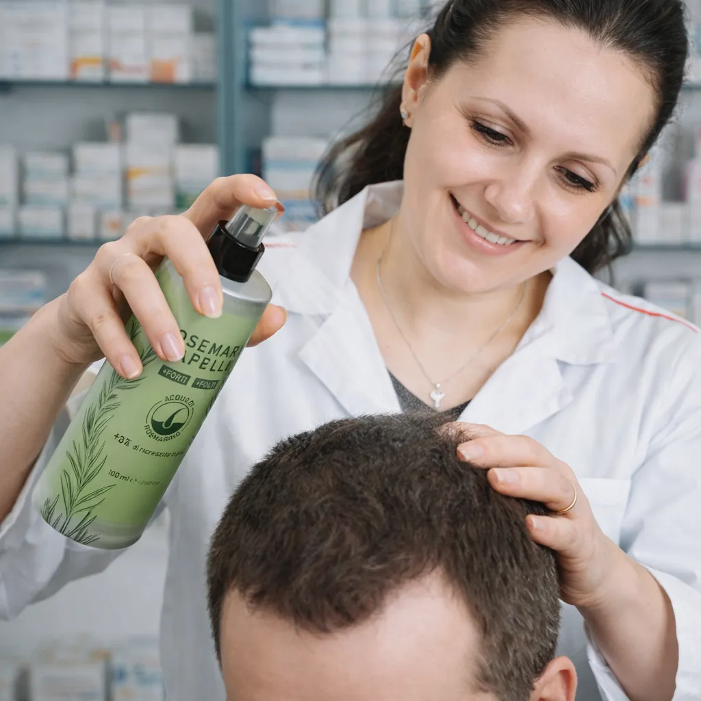 Applicazione spray rosmarino sul cuoio capelluto