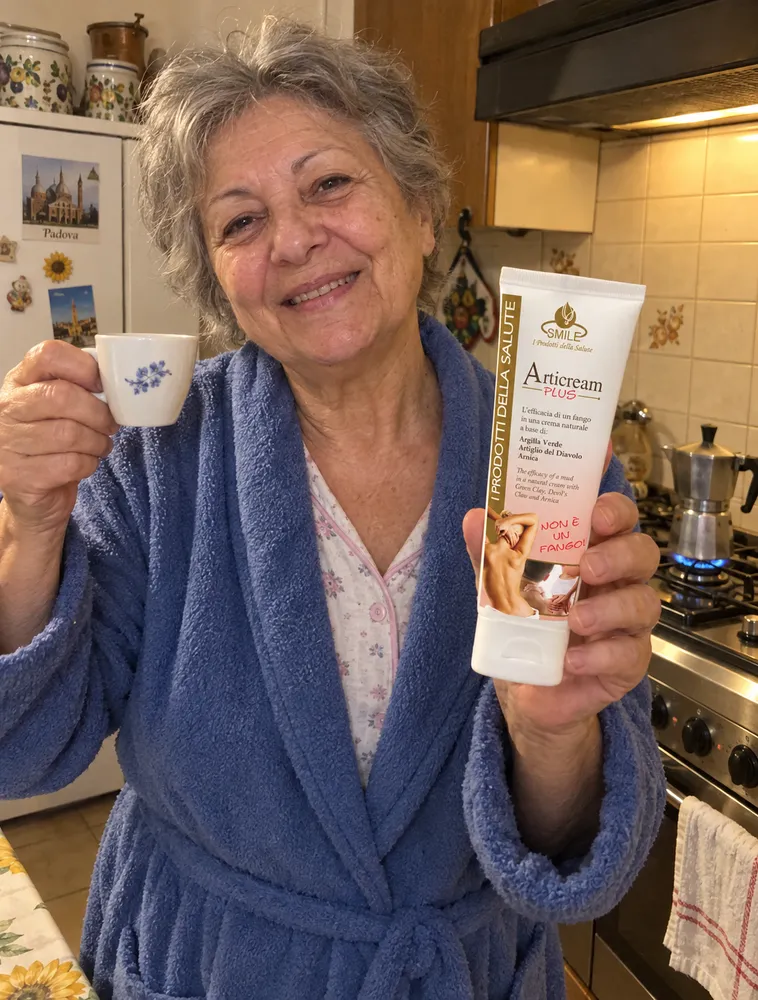 Franca in cucina col caffè e Articream