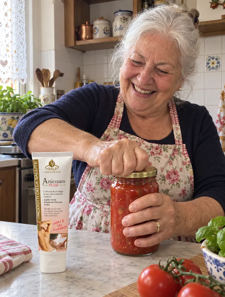 Rosa apre un barattolo di conserva, accanto Articream