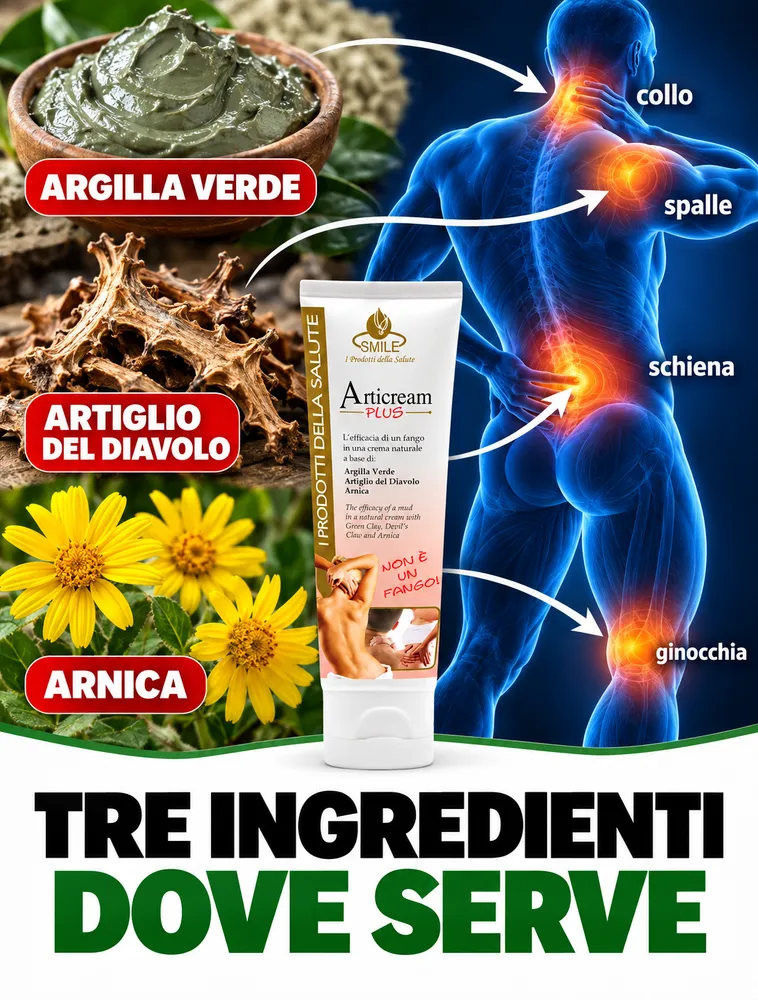 Argilla verde, artiglio del diavolo e arnica sulle zone del corpo