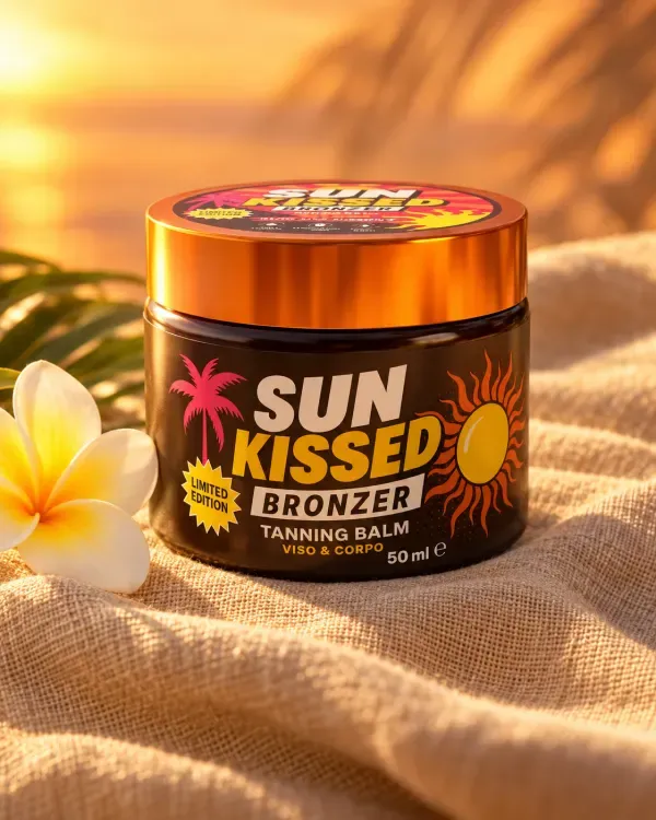 Il vasetto di Sun Kissed su un telo di lino, con un fiore di frangipane