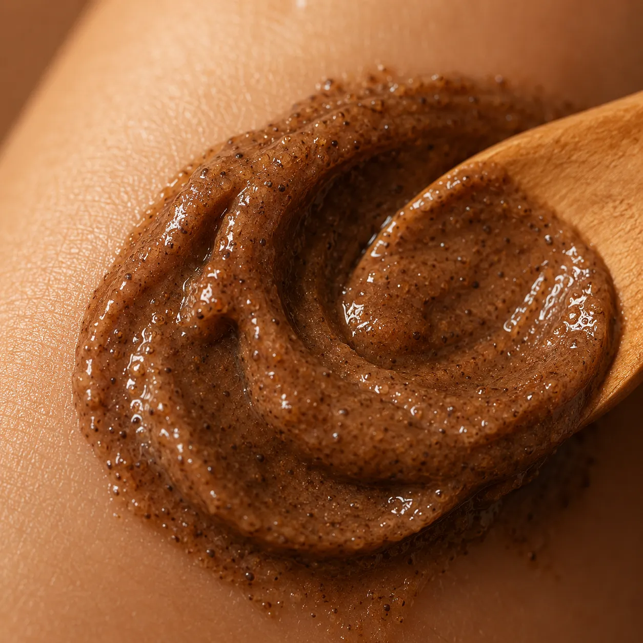Texture cremosa di Dolce Cacao con granuli fini stesa sulla pelle