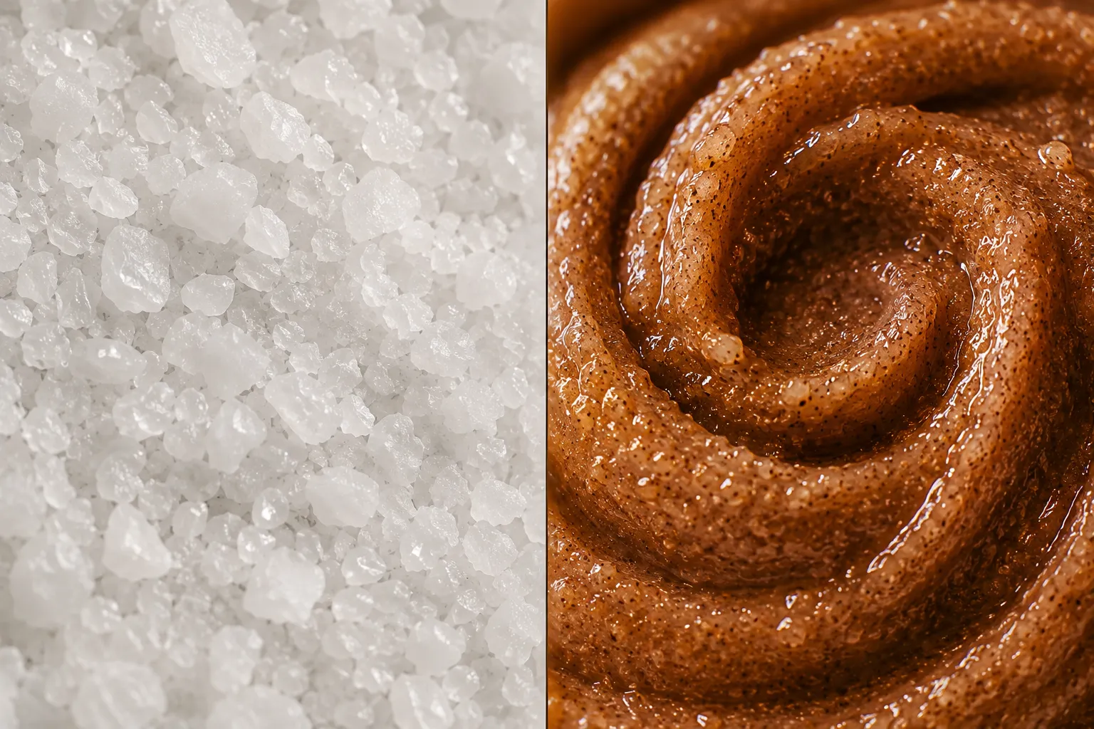 Confronto tra scrub al sale grosso e scrub cremoso al cacao