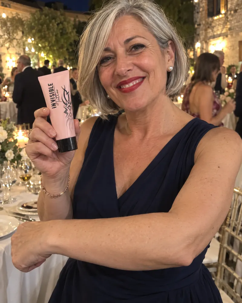 Daniela al ricevimento di matrimonio con l'avambraccio coperto