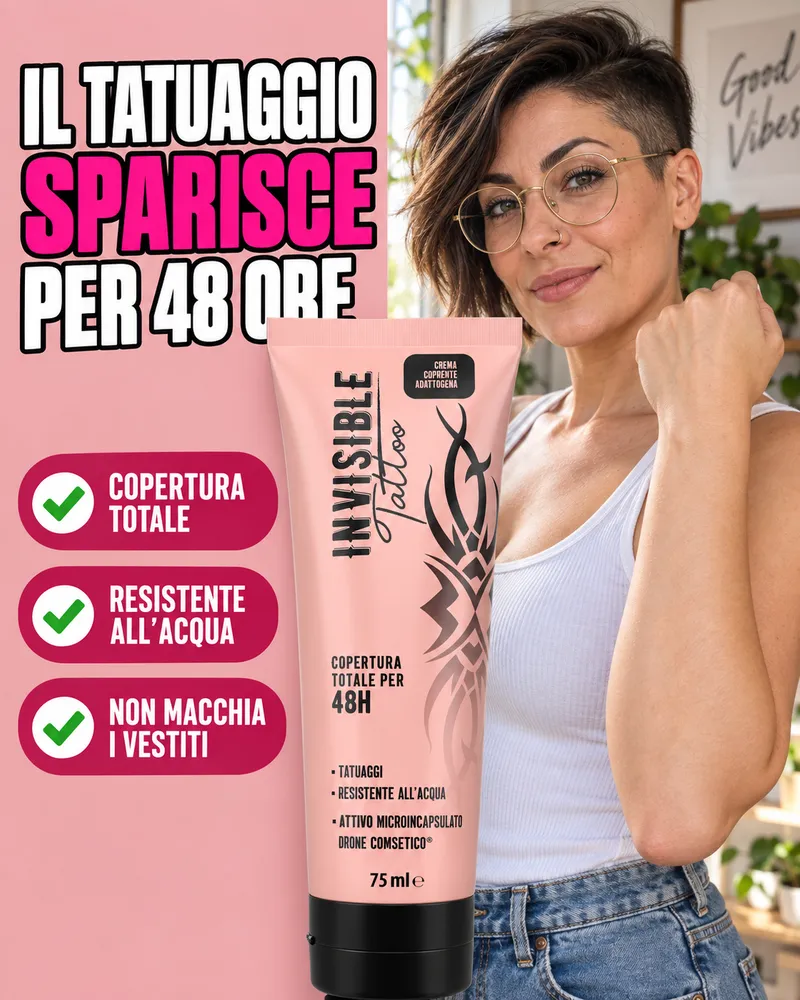 Invisible Tattoo: crema coprente per tatuaggi, copertura totale per 48 ore