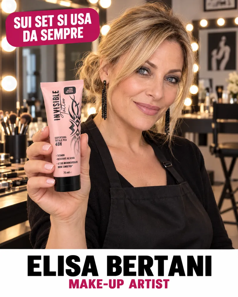 Make-up artist con Invisible Tattoo in postazione trucco