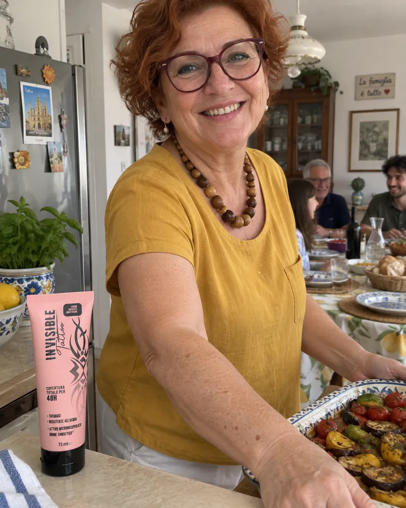Wanda al pranzo di famiglia con l'avambraccio coperto