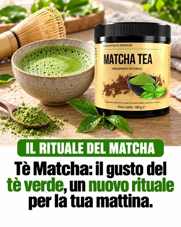 Il rituale del matcha: la ciotola di tè verde matcha, la frusta di bambù e il barattolo di Matcha Tea