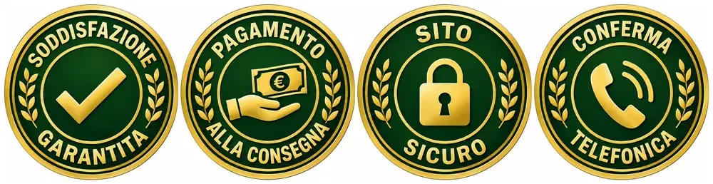 Soddisfazione garantita, pagamento alla consegna, sito sicuro, conferma telefonica