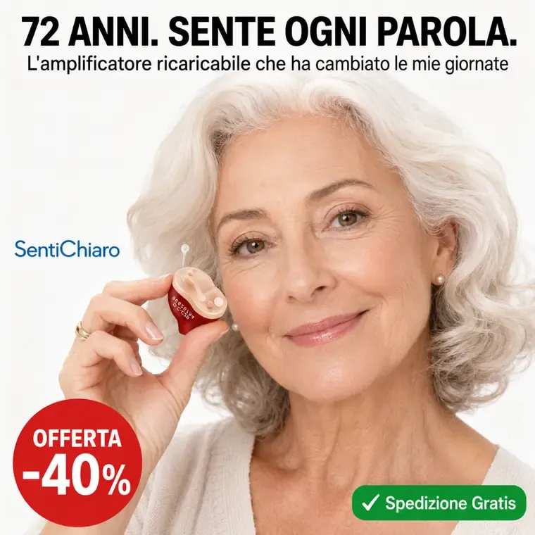 SentiChiaro — anziana che sente ogni parola con l'amplificatore acustico ricaricabile