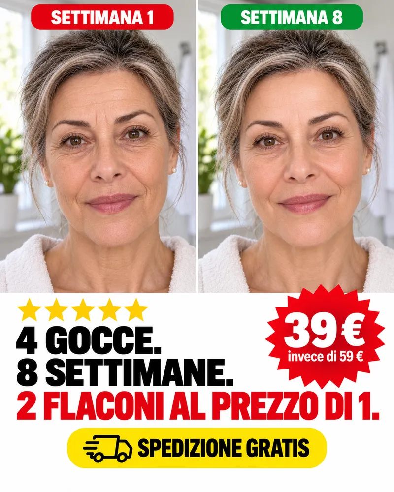 Prima e dopo: settimana 1 e settimana 8. 4 gocce, 8 settimane, 2 flaconi al prezzo di 1