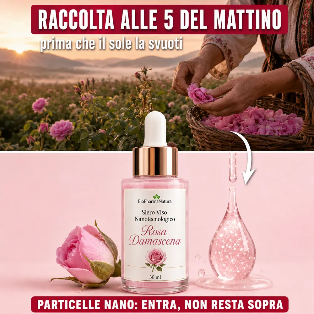 Raccolta della rosa damascena alle 5 del mattino, prima che il sole la svuoti