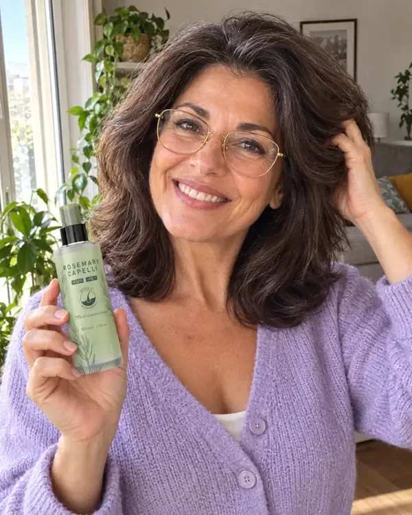 Anna che si passa le dita tra i capelli corposi davanti alla finestra