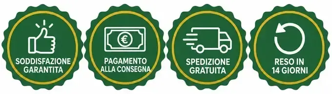 Soddisfazione garantita, pagamento alla consegna, spedizione gratuita, reso in 14 giorni