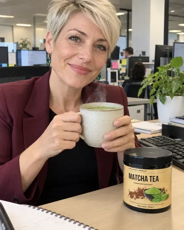 Cliente che beve il tè matcha in ufficio