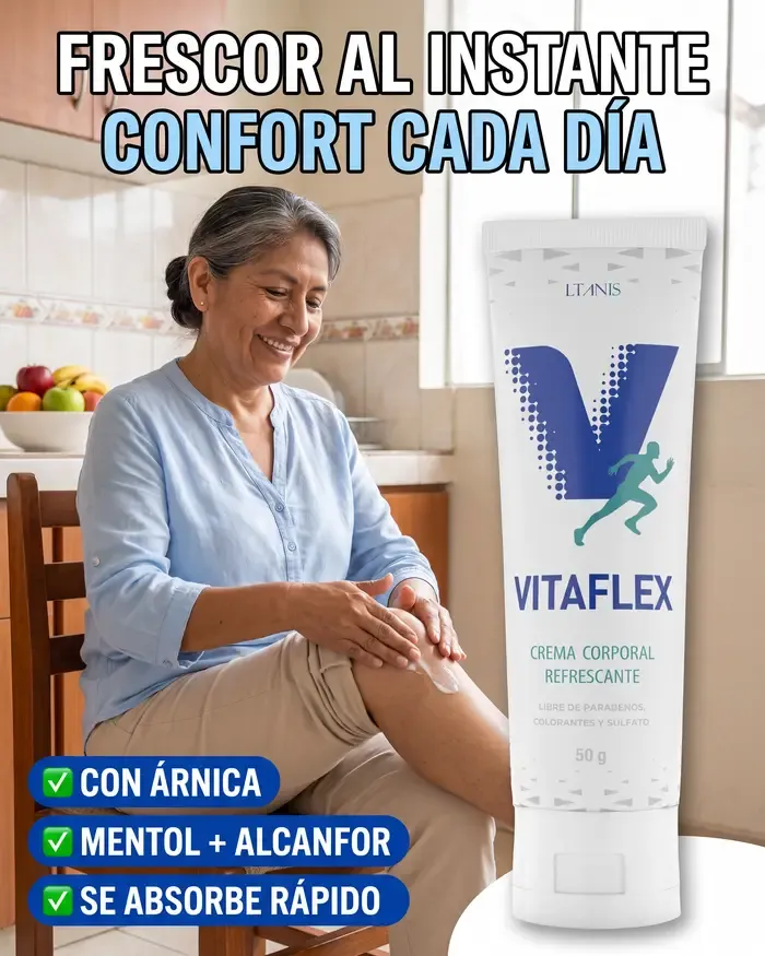 Crema Vitaflex con árnica y mentol aplicada en la rodilla
