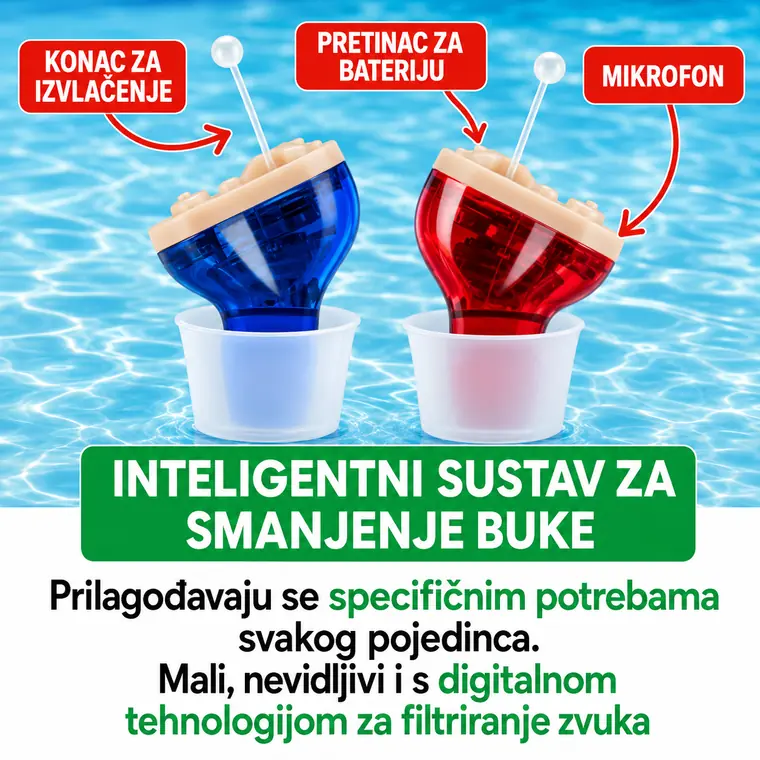 Shema AudioCleara: uređaj u zvukovodu s mikrofonom i sustavom redukcije buke